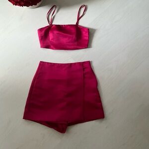 Pink set satin skirt+ top. Coord